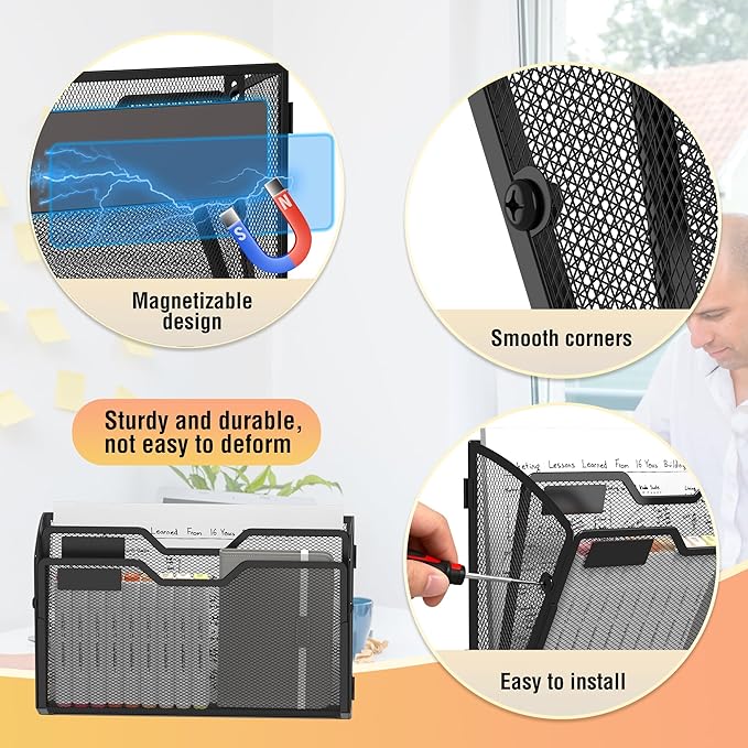Docnest 2 Tier 3 Pack Magnetic Wall Mounted File Holders, Mesh Letter Organizer - Image 3