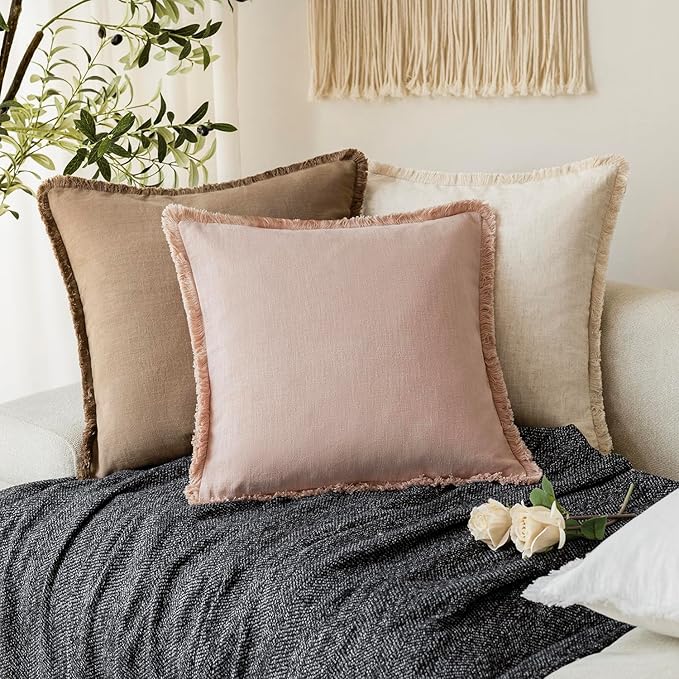 Foindtower Set of 2 Decorative Linen Fringe Throw Pillow Covers Boho Farmhouse - Image 5