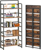 4NM No Assembly 5 Tiers Folding Bookshelf Storage Shelves Vintage Bookcase