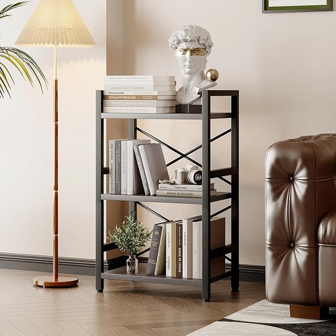 Homeiju Bookshelf, 3 Tier Industrial Bookcase, Metal Small Bookcase, Rustic - Image 6
