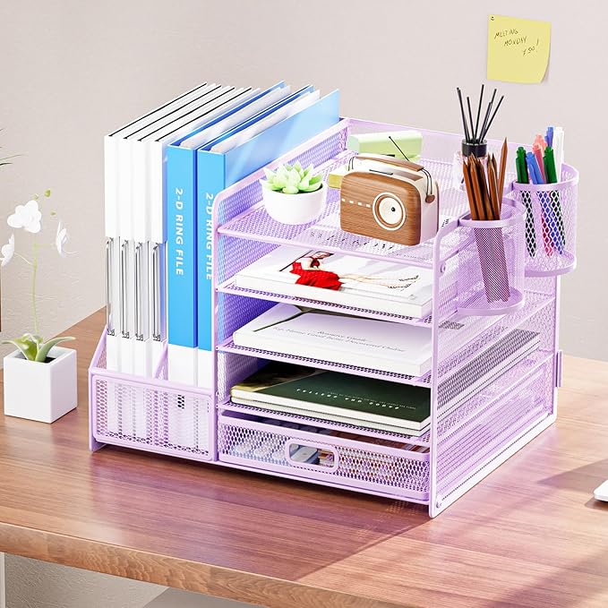 Marbrasse Desk Organizer with File Holder, 5-Tier Paper Letter Tray Organizer - Image 3