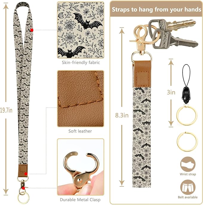 bolimoss Bat Lanyard Wallet Badge Holder PU Leather RFID Keychain Wallet - Image 3