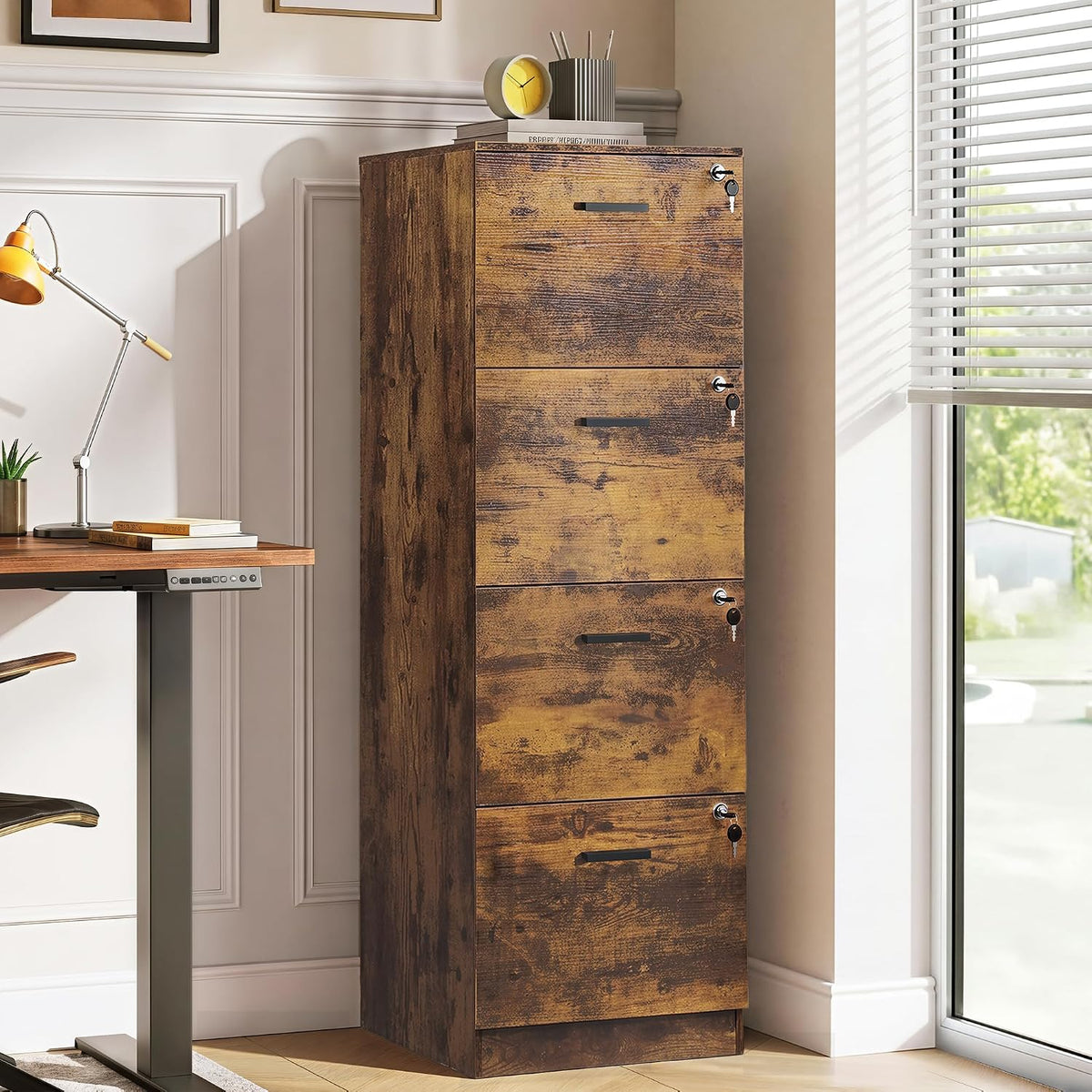 devaise 4 drawer wood file cabinet for home shown in use