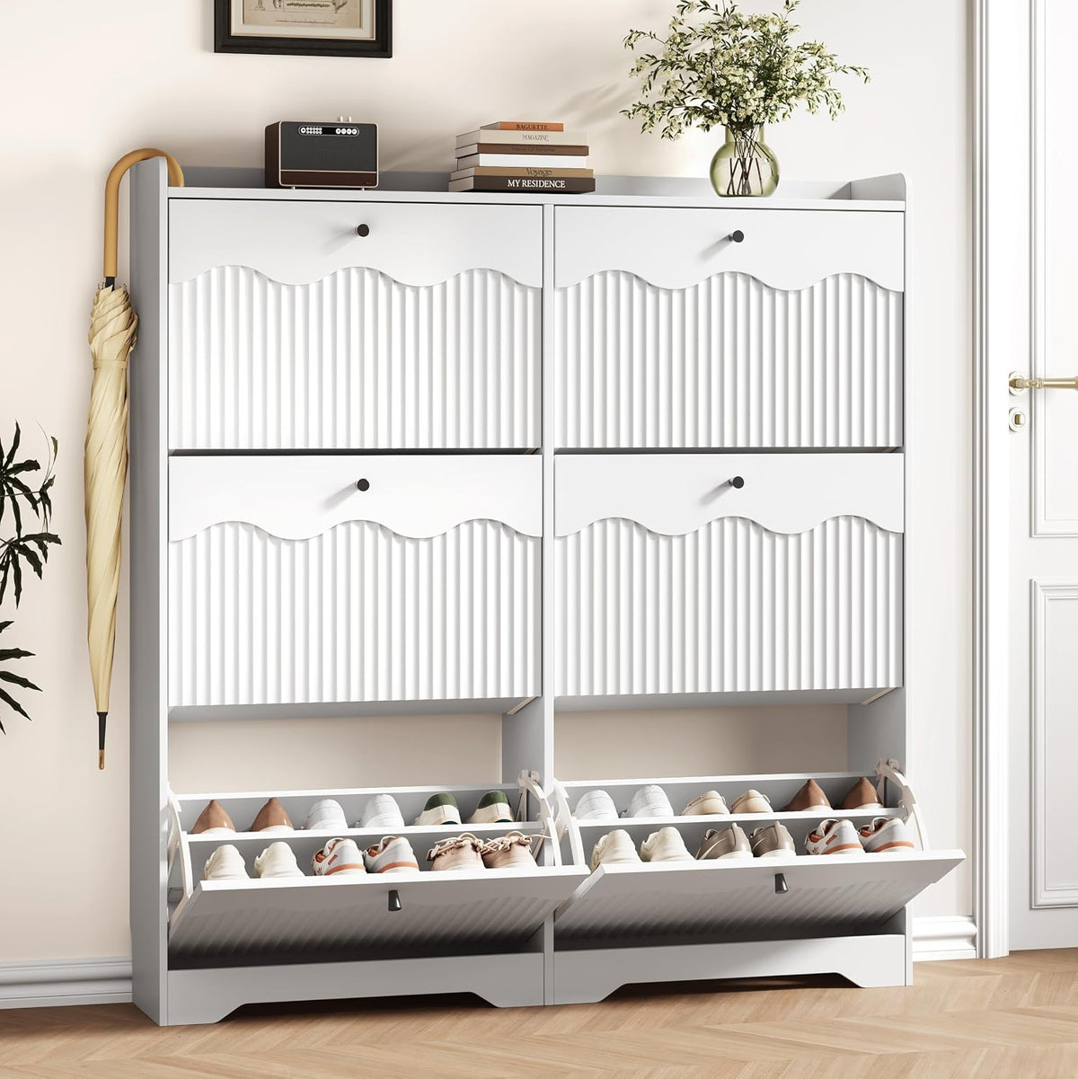 HUANLEGO Shoe Cabinet Storage for Entryway with 6 Flip Drawers, White