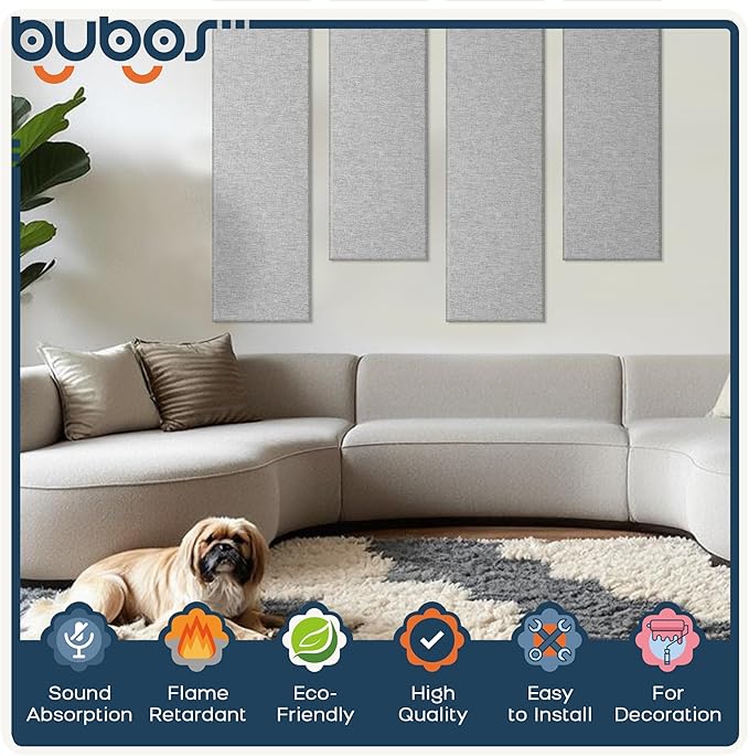 BUBOS 2 PCS Acoustic Panels, 47.2''x11.8'' Fabric Soundproof Wall Panels - Image 3