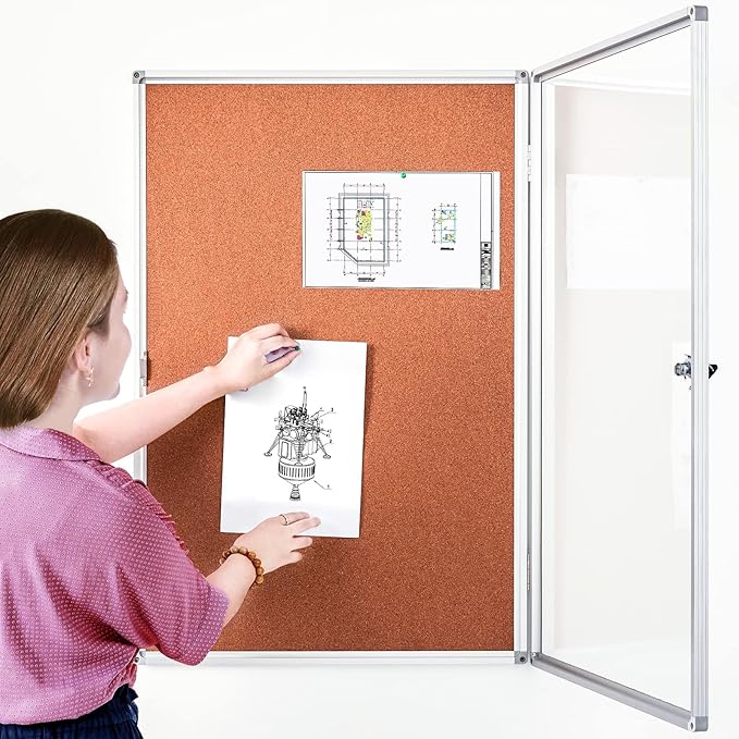 BIBOC EnclosedCork Bulletin Board 36x24 inch Lockable Cork Noticeboard Display - Image 5