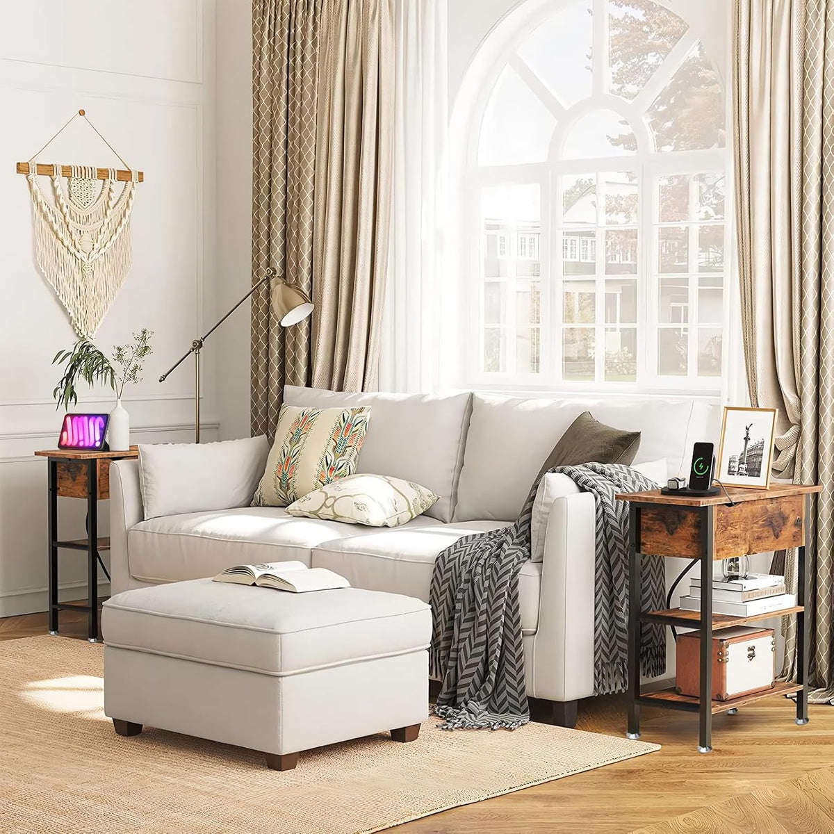 Flip Top End Table with Hidden Charging Station, 12" D x 21" W x 26...