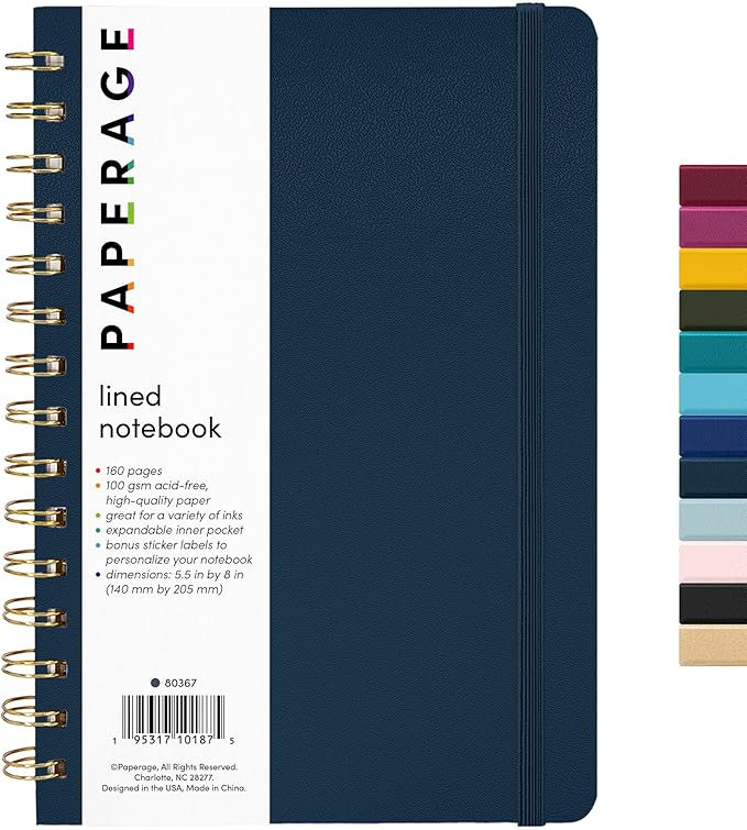 PAPERAGE Lined Spiral Journal Notebook, 160 Pages, Hardcover Journal by PAPERAGE