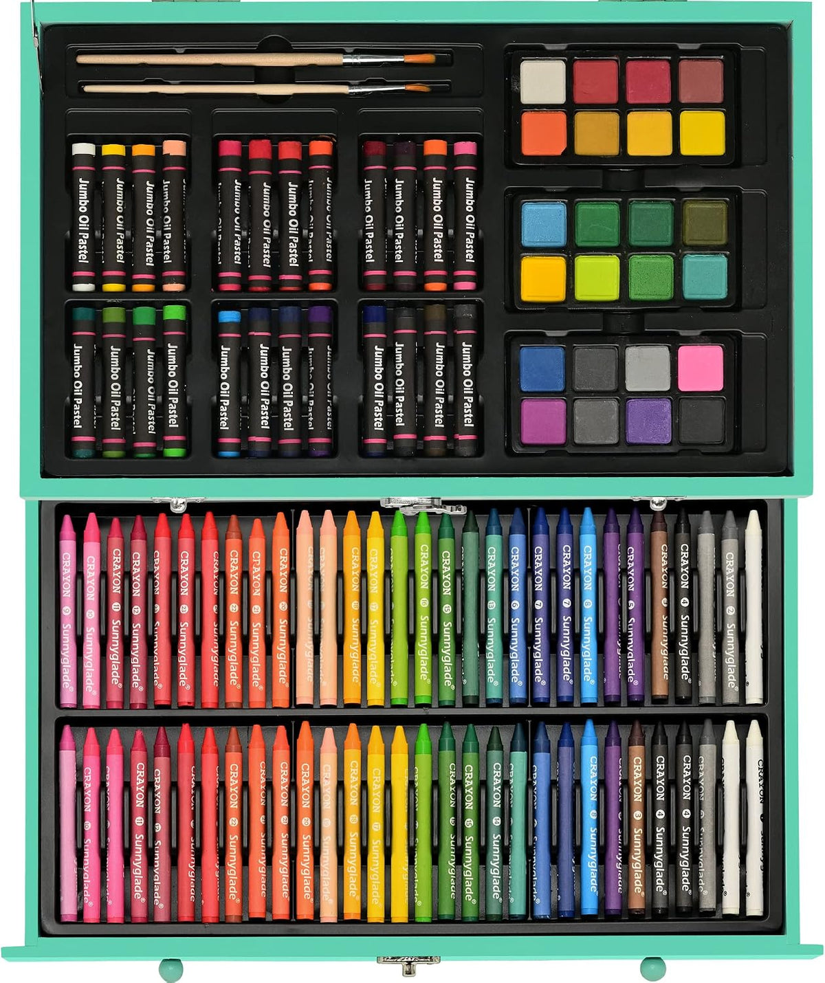 sunnyglade 145 piece deluxe art set wooden art, close-up detail