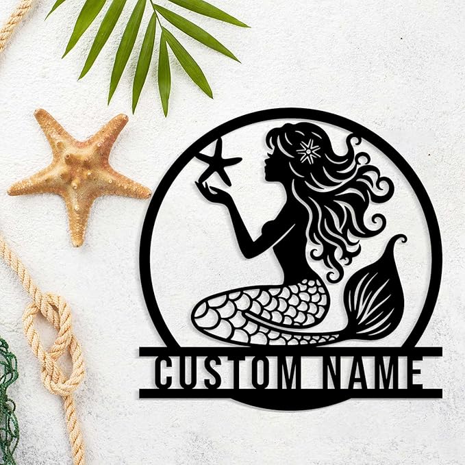 Custom Mermaid Metal Sign, Personalized Mermaid Name metal Signs, Mermaid Wall - Image 2