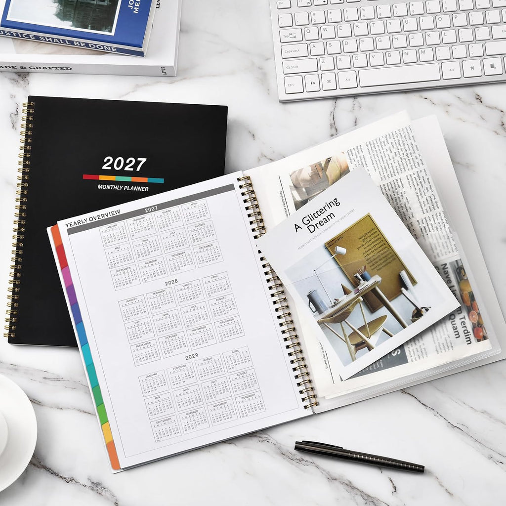 Indeme 2027 Planner - 2027 Monthly Planner, Monthly Calendar 2027 | 9" x 11", Jan 2027 - Dec 2027, Large, Twin-wire Binding, 12 Months Tabs, Holidays, Two-Sided Pocket, Thick Paper
