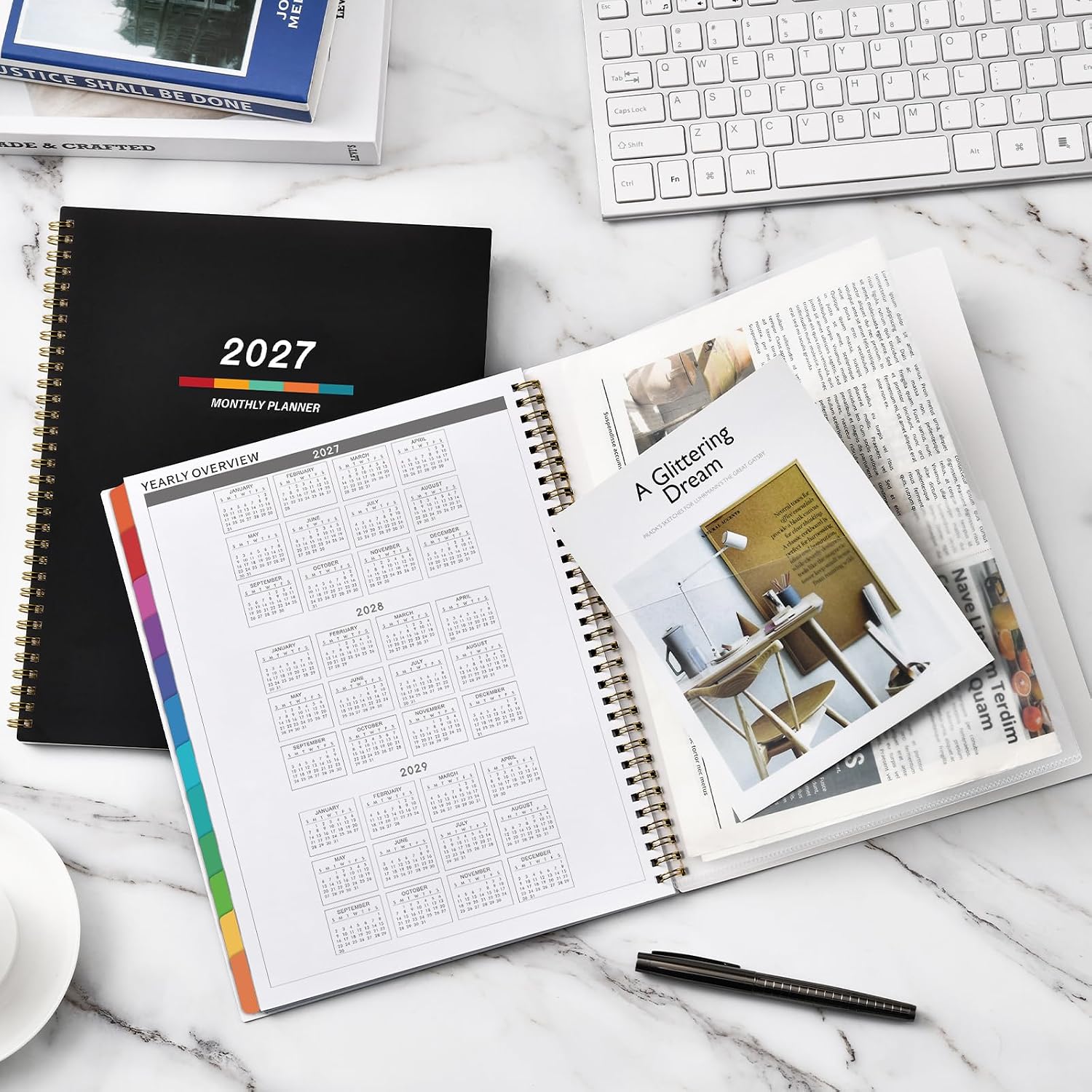 Indeme 2027 Planner - 2027 Monthly Planner, Monthly Calendar 2027 | 9" x 11", Jan 2027 - Dec 2027, Large, Twin-wire Binding, 12 Months Tabs, Holidays, Two-Sided Pocket, Thick Paper