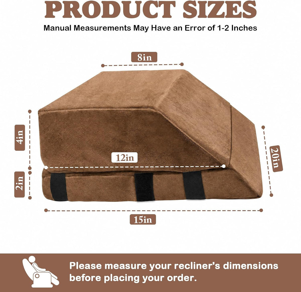6-inch Thick Wedge Adjustable Recliner Leg Rest Cushion with Secure Straps