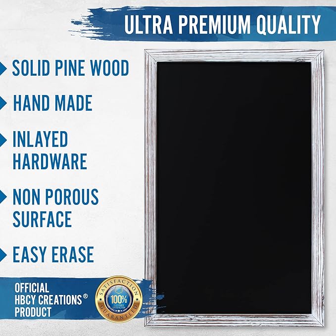 HBCY Creations 11" x 17" Whitewash Solid Wood Frame Wall Chalkboard, Magnetic - Image 4