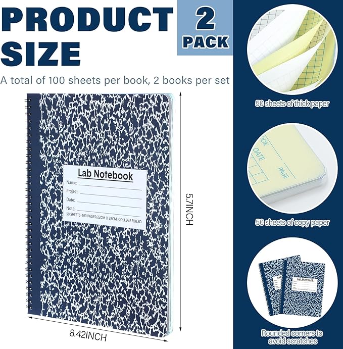 Affrolling 2 Pack Carbonless Lab Notebook Carbon Copy 8.5'' x 11'' 50 Set of - Image 2