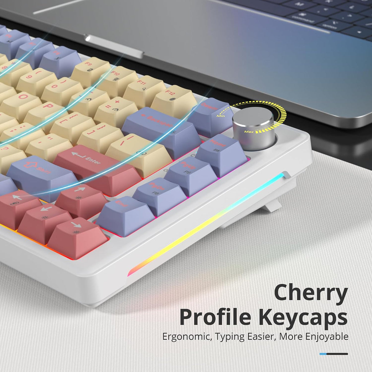 75% Mechanical Keyboard Gasket with Knob, Custom Wired Creamy Gaming Keyboard...