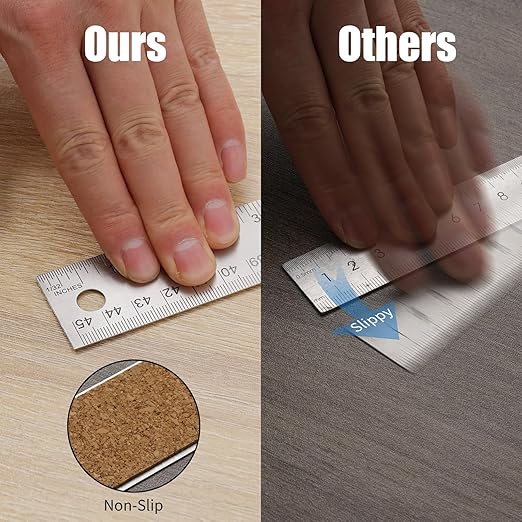 Metal Ruler with Cork Backing, 12 Inch Stainless Steel Rulers 12 Inch Metal - Image 3