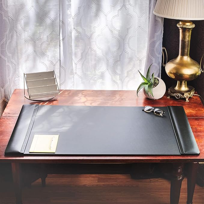 Dacasso Black Leather 38" x 24" Side-Rail Desk Pad - Image 3