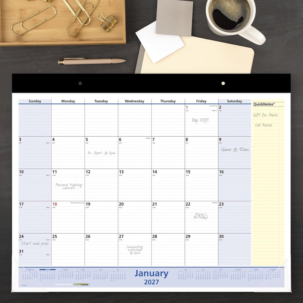 AT-A-GLANCE® QuickNotes® 2027 Monthly Desk Pad Calendar, Standard, 21 3/4" x 17"