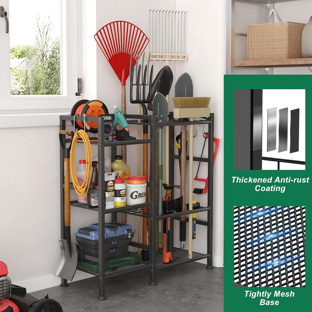keomaisyto garden tool organizer with large hooks, garage shown in use
