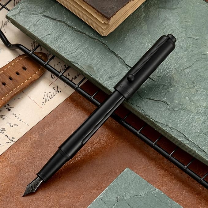 HUASHILAI Luxury Matte Black Forest Fountain Pen Set, Titanium Black Extra Fine - Image 3