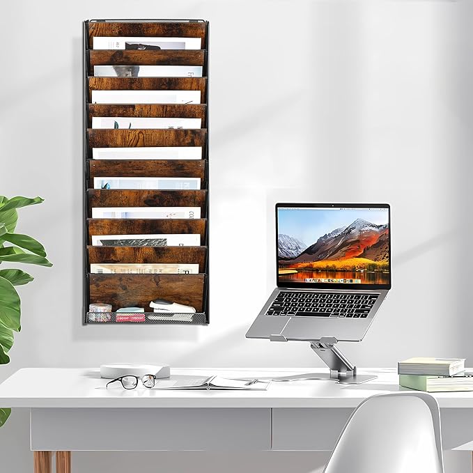 Solinxe 10-Tier Wall File Organizer, Wood Mail Organizer Wall Mounted Paper - Image 8