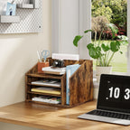 choezon wooden desk organizer with adjustable partitions, rustic on a desk or shelf