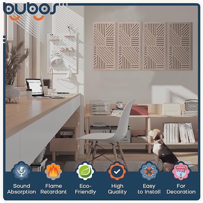 BUBOS 4 Pack Thickened Acoustic Panels, 23.6''x11.8'' Self-Adhesive Sound - Image 3