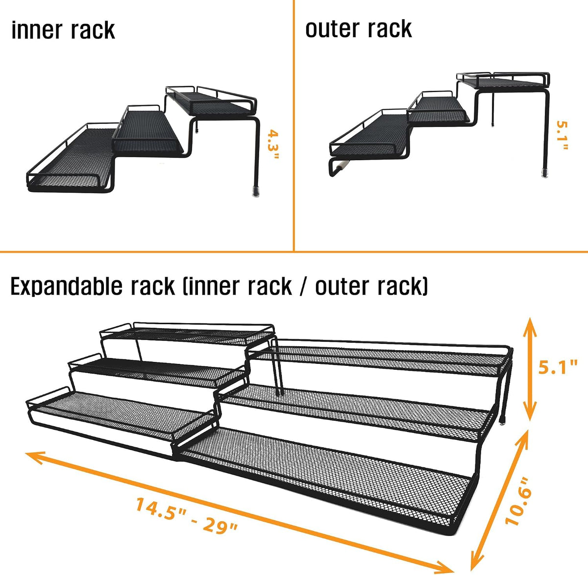 3 Tier Wide Expandable Cabinet Spice Rack Organizer (14.5" to 29.1"...
