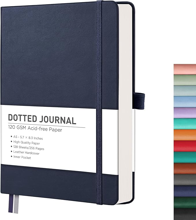 RETTACY Bullet Dotted Journal Notebook, 256 Pages, A5 Medium Size, Leather by RETTACY