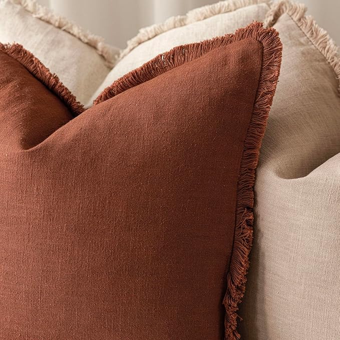 Foindtower Set of 2 Decorative Linen Fringe Throw Pillow Covers Farmhouse - Image 4