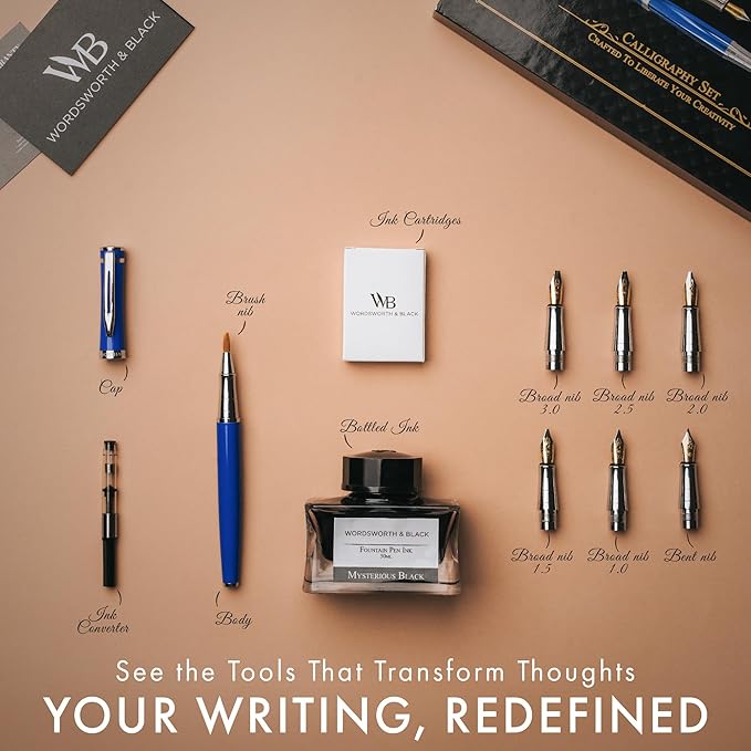 Wordsworth & Black Calligraphy Pen Gift Set, Includes Bottle, 6 Cartridges - Image 4