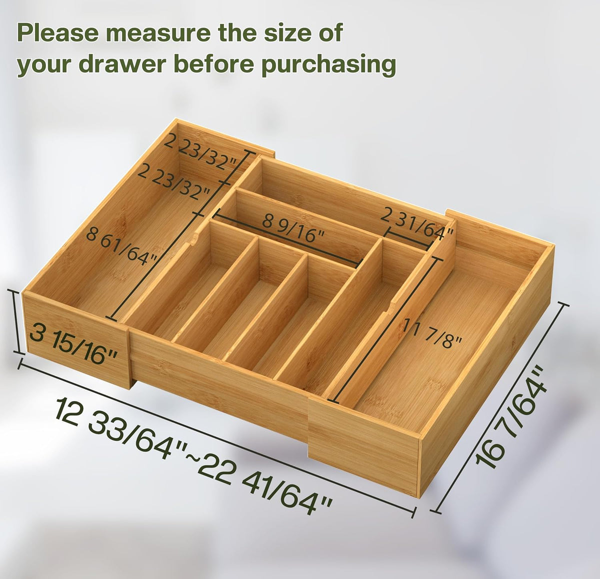 BAMEOS 3.9inch Tall Bamboo Drawer Organizer, Expandable Utensil Holder with 8...