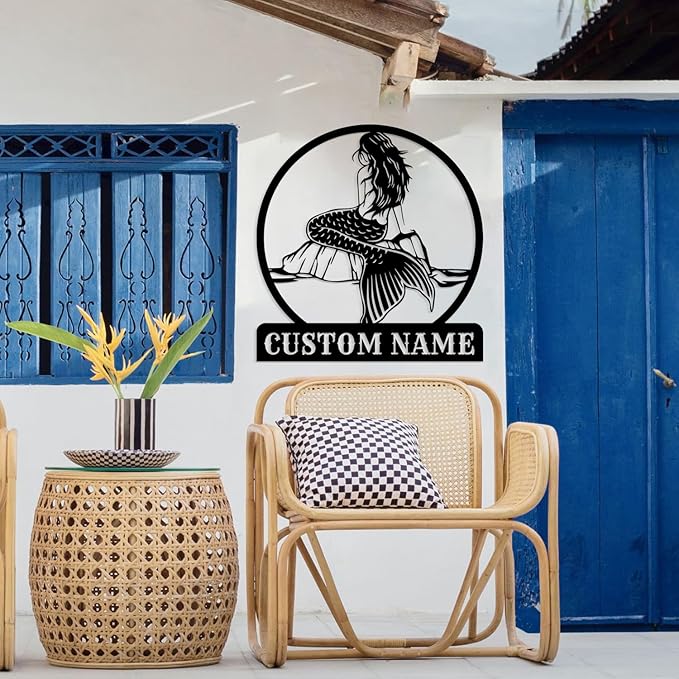 Custom Mermaid Metal Sign, Personalized Mermaid Name metal Signs, Mermaid Wall - Image 4