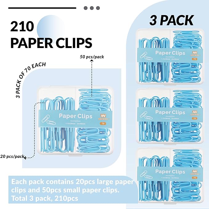 NEEWAY Colorful Paper Clips Assorted Sizes, Small and Large Paperclips - Image 3