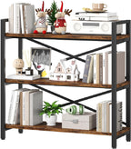 3 Tier Bookshelf 31.49" Width, Wood and Metal Etagere Bookcase, Vintage