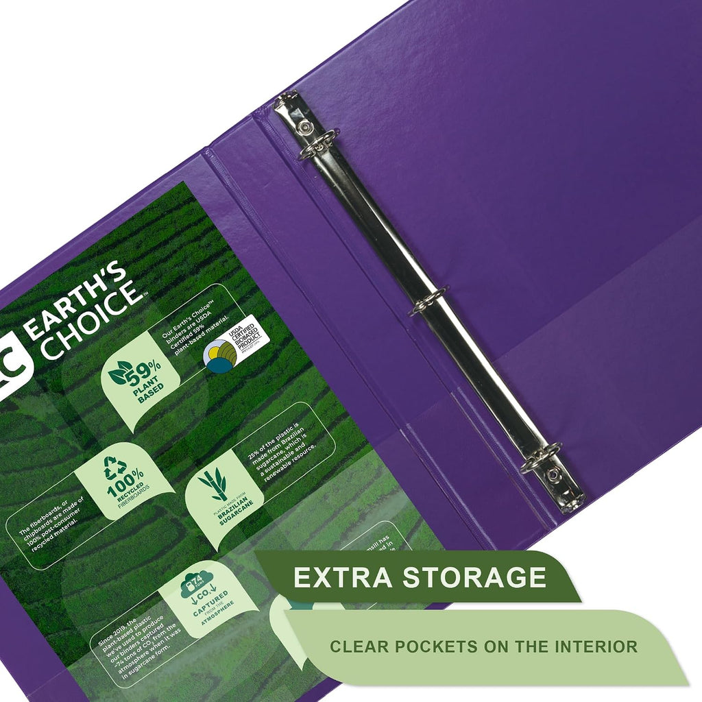 Samsill Plant-Based 1.5 Inch Durable Round Ring, View Binder, Eco-Friendly, USDA Certified Biobased, 2 Count,Pack of 1, Purple