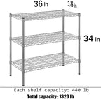 Regal Altair 18" Deep x 36" Wide x 34" Height Wire Shelving Kit | 3-Tier | NSF - Image 3