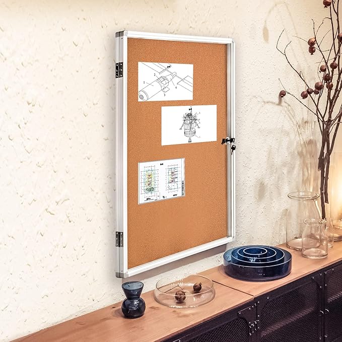 BIBOC EnclosedCork Bulletin Board 36x24 inch Lockable Cork Noticeboard Display - Image 7