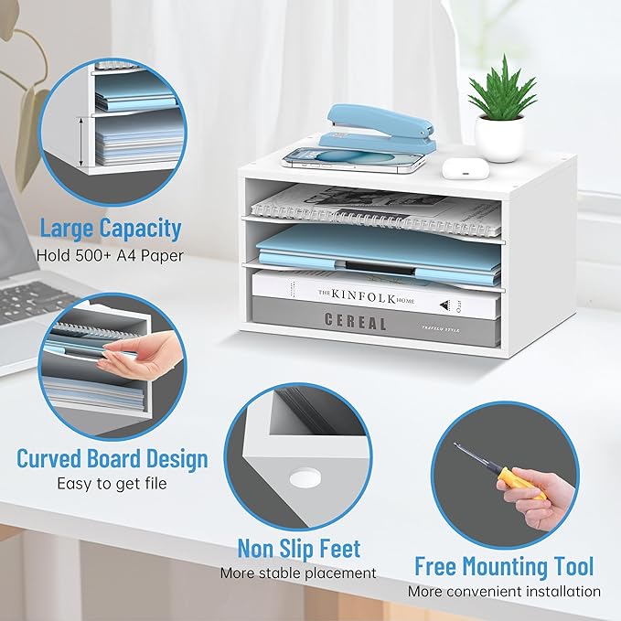SHARKWOODS Wood Desk Organizer, 3 Tier Paper Tray Organizer - Image 4