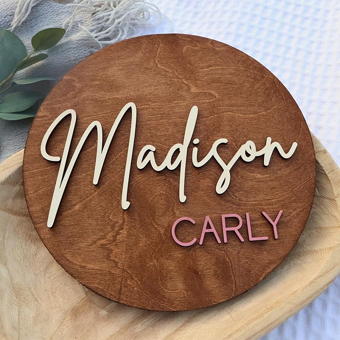 Custom Round Nusery Name Sign, Personalized 3D Baby Name Announcement Sign - Image 3