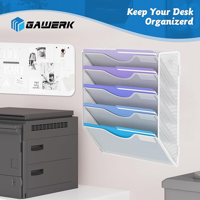 Gawerk 5 Tier Hanging Wall File Organizer, Mesh Mail Paper Orgnization Hanging - Image 7