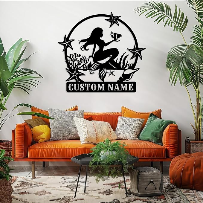 Custom Mermaid Metal Sign, Personalized Name, Wall Decor, Beach Theme, Girls - Image 3