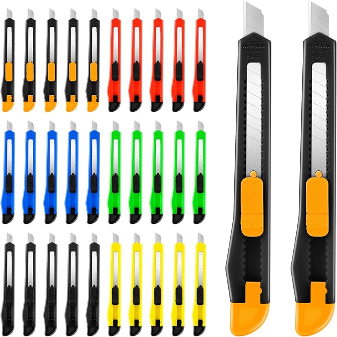 TIFICAL 30 Pack Box Cutter Retractable, Snap-Off 9MM Utility Knife, Auto-Lock by TIFICAL