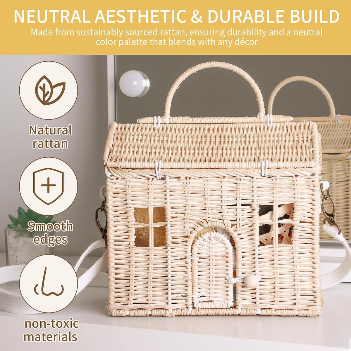 Handwoven Rattan House Storage Basket – Multi-Use Organizer with Handle &...