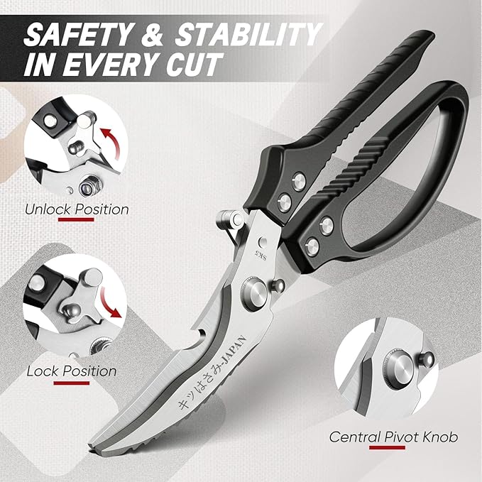 TIVOLI Kitchen Scissors Set Black, Japanese Stainless Steel Kitchen Shears - Image 3