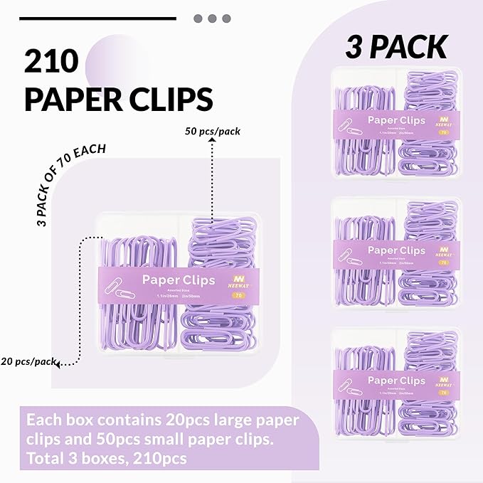 NEEWAY Colorful Paper Clips Assorted Sizes, Small and Large Paperclips - Image 3