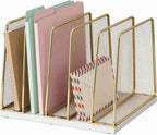 leketree gold desk file organizer, 5-section upright file, main product view