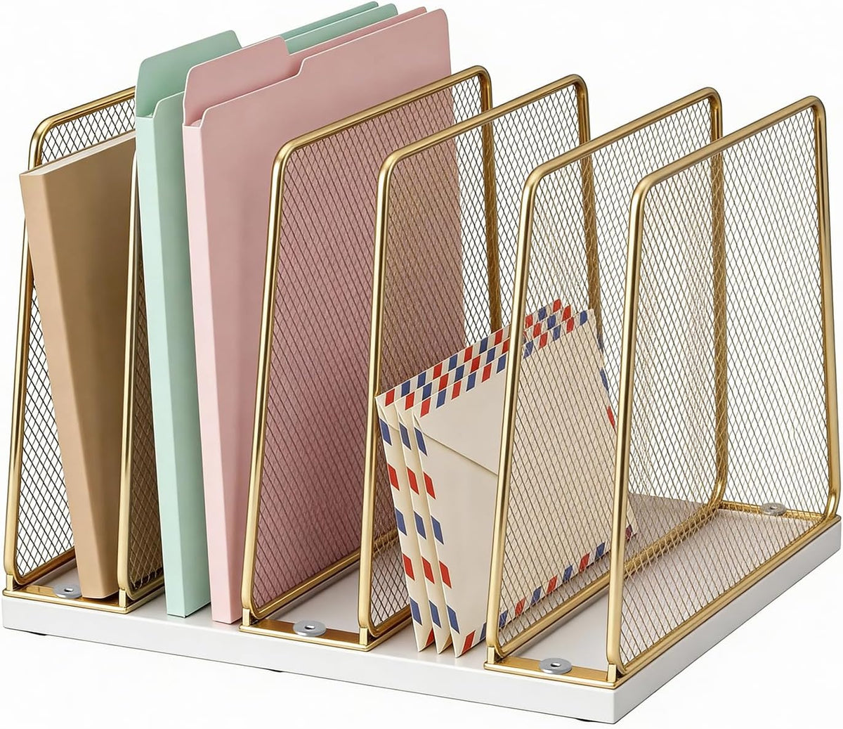 leketree gold desk file organizer, 5-section upright file, main product view