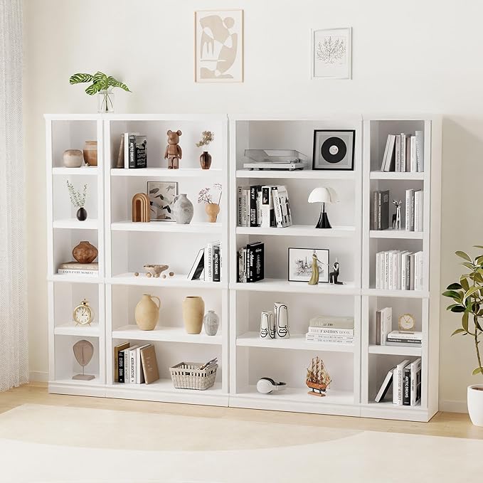 blini 5-Shelf Narrow Bookcase White Wooden Tall Bookshelves Floor Standing - Image 6